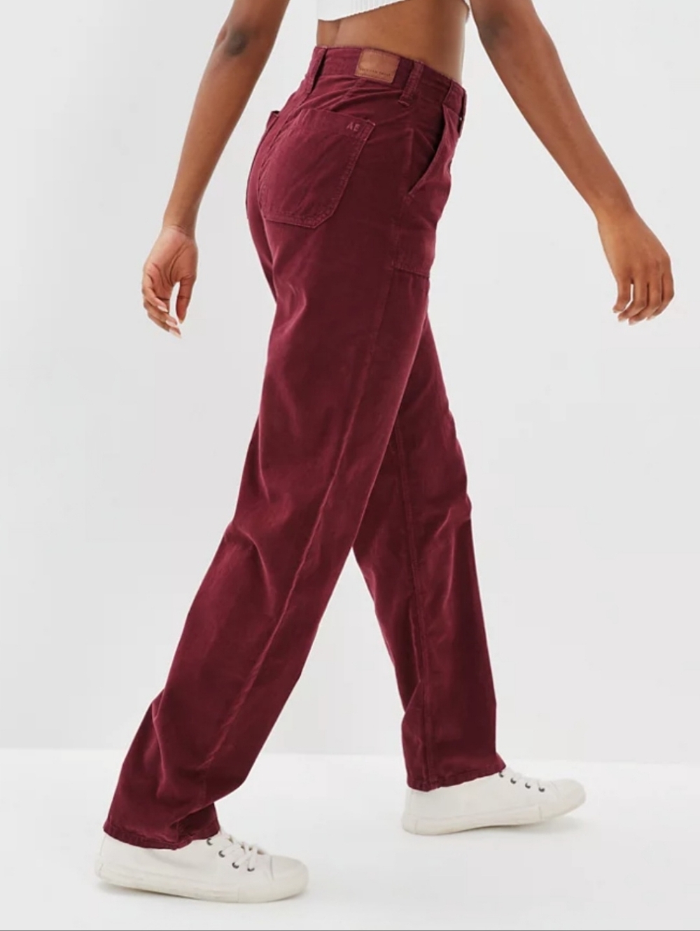 American Eagle Baggy Mom Corduroy Pant NWT High Rise Burgundy Size 8 - Picture 11 of 11